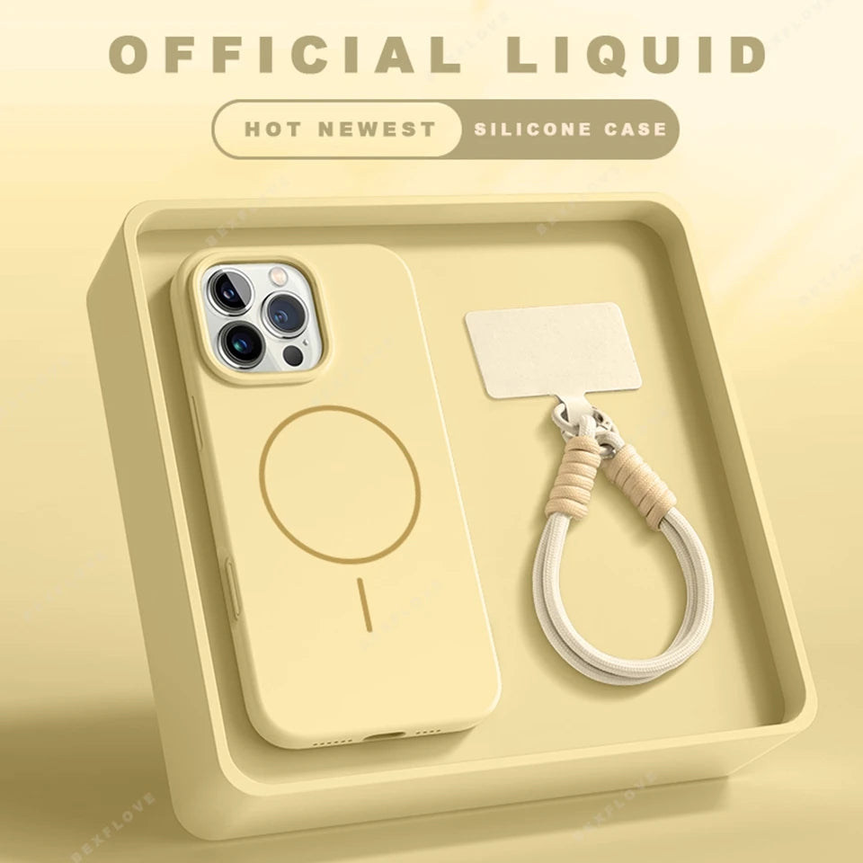Magnetic MagSafe Silicone iPhone Case with Lanyard