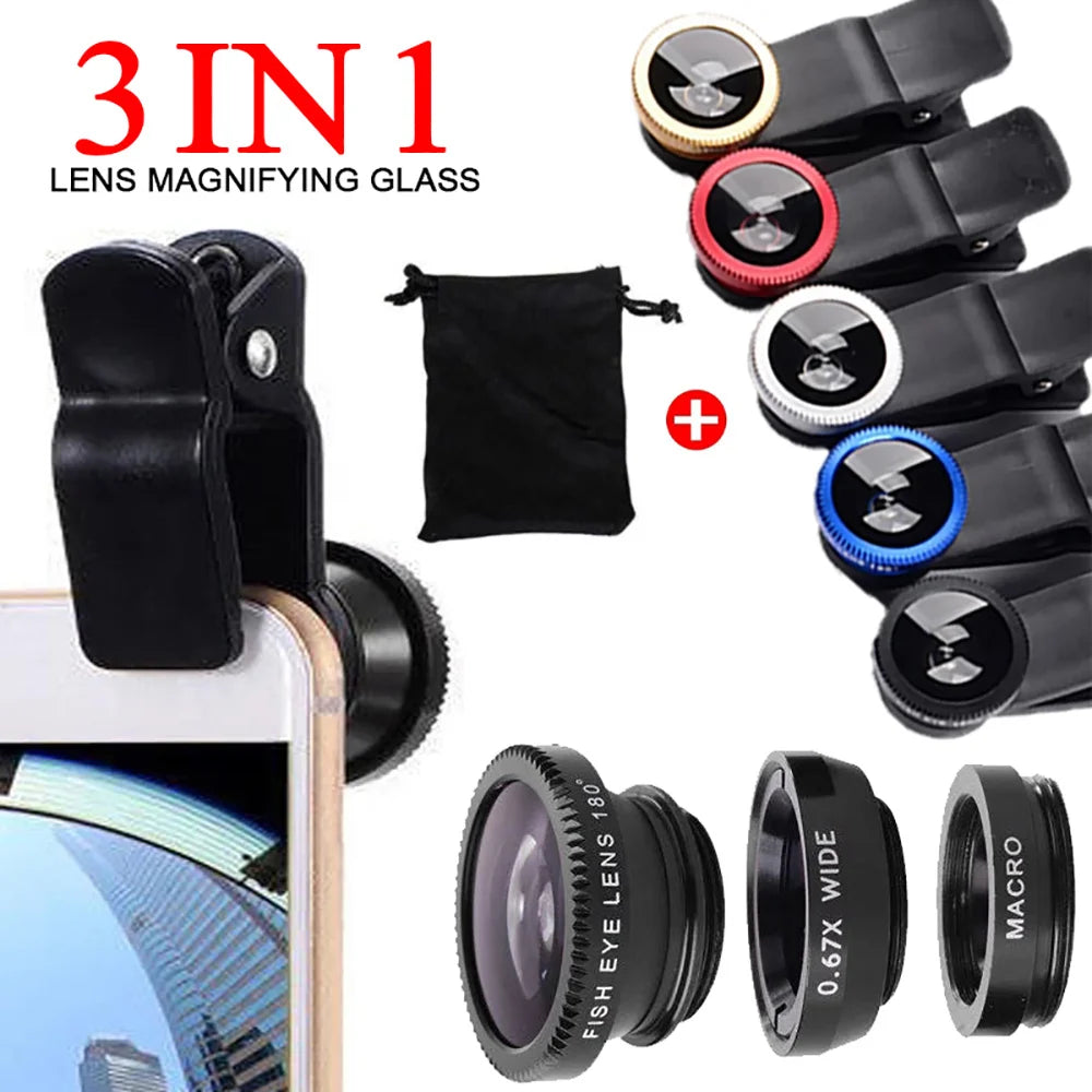 3-in-1 Smartphone Camera Lens Kit | Fish Eye, Wide Angle & Macro Lens Set