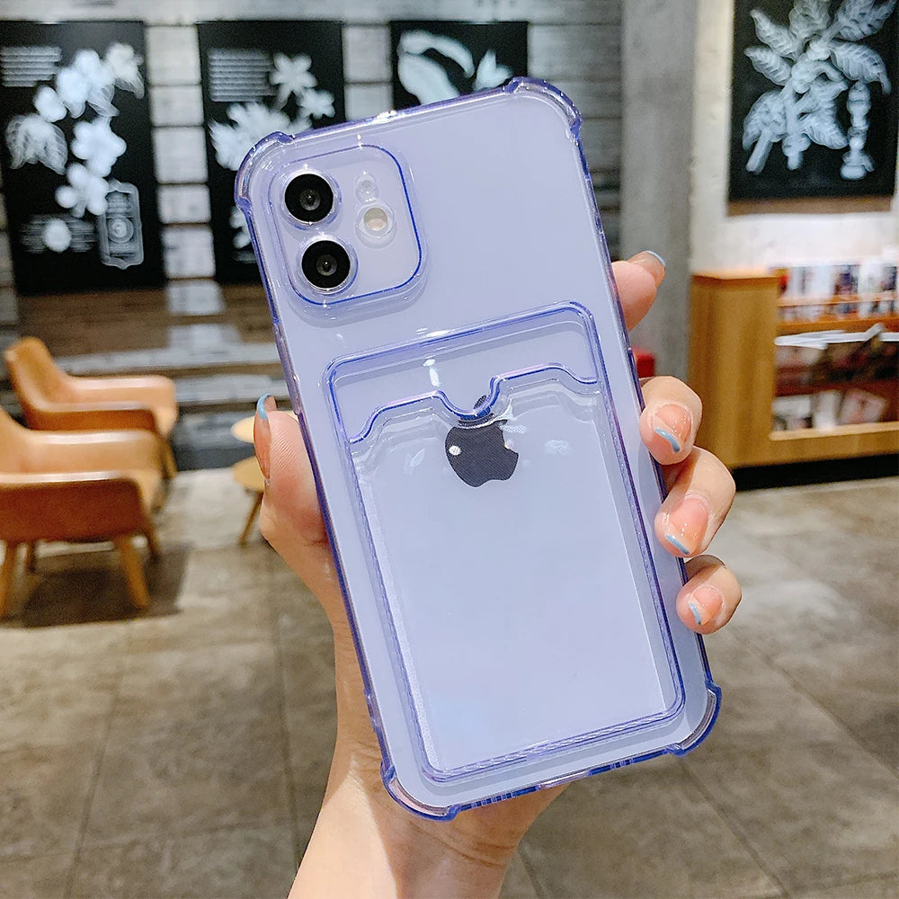 Clear TPU Card Holder Phone Case | Shockproof Wallet Back Cover for iPhone