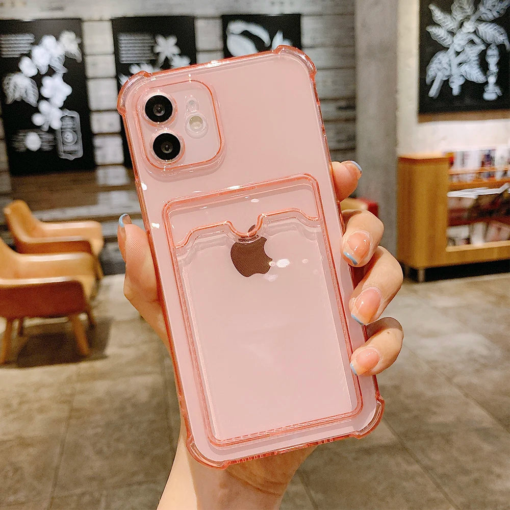 Clear TPU Card Holder Phone Case | Shockproof Wallet Back Cover for iPhone