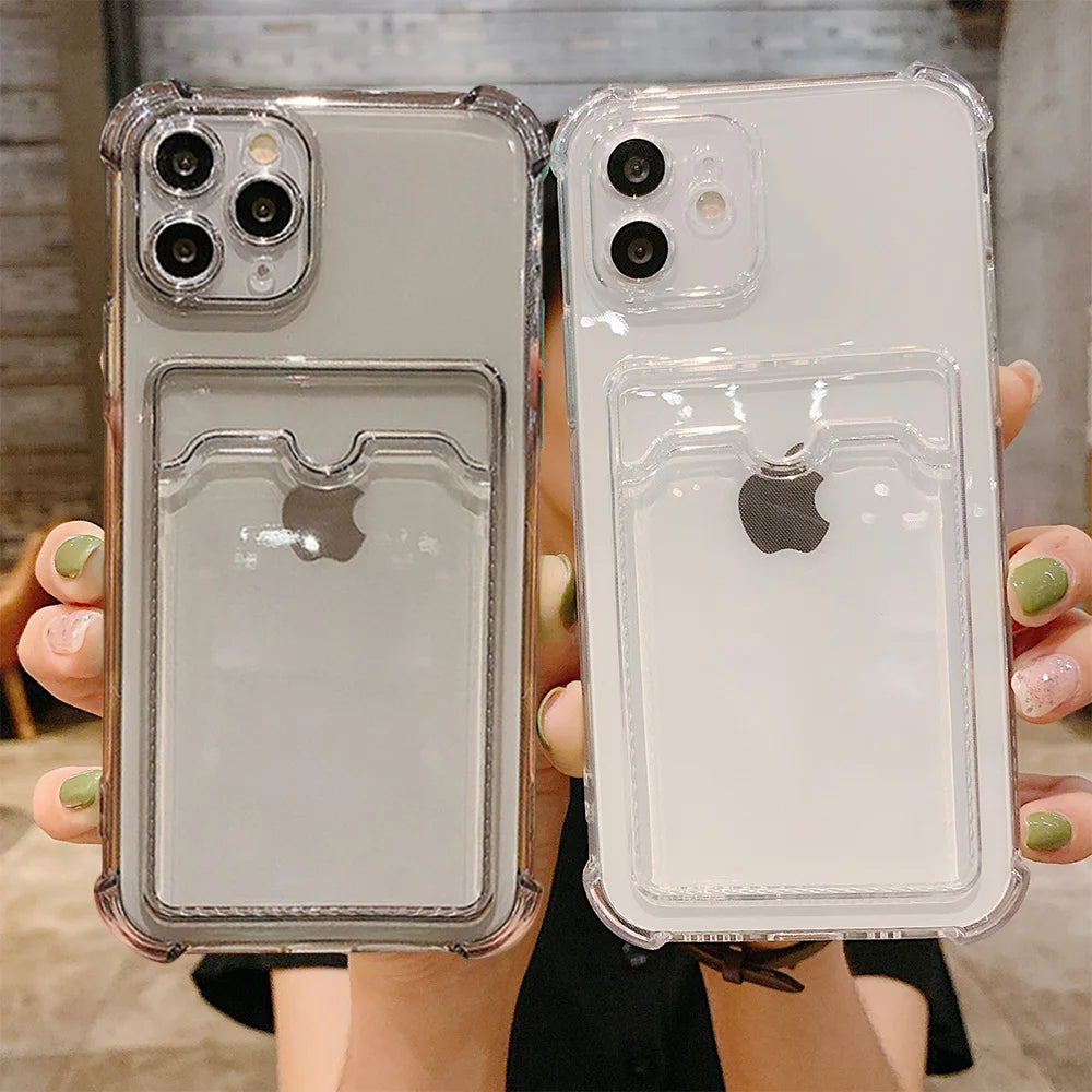 Clear TPU Card Holder Phone Case | Shockproof Wallet Back Cover for iPhone