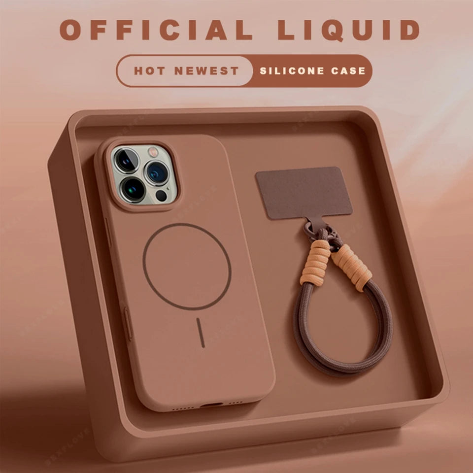 Magnetic MagSafe Silicone iPhone Case with Lanyard