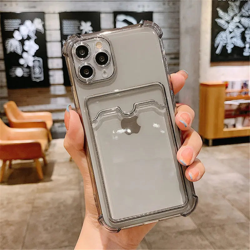 Clear TPU Card Holder Phone Case | Shockproof Wallet Back Cover for iPhone
