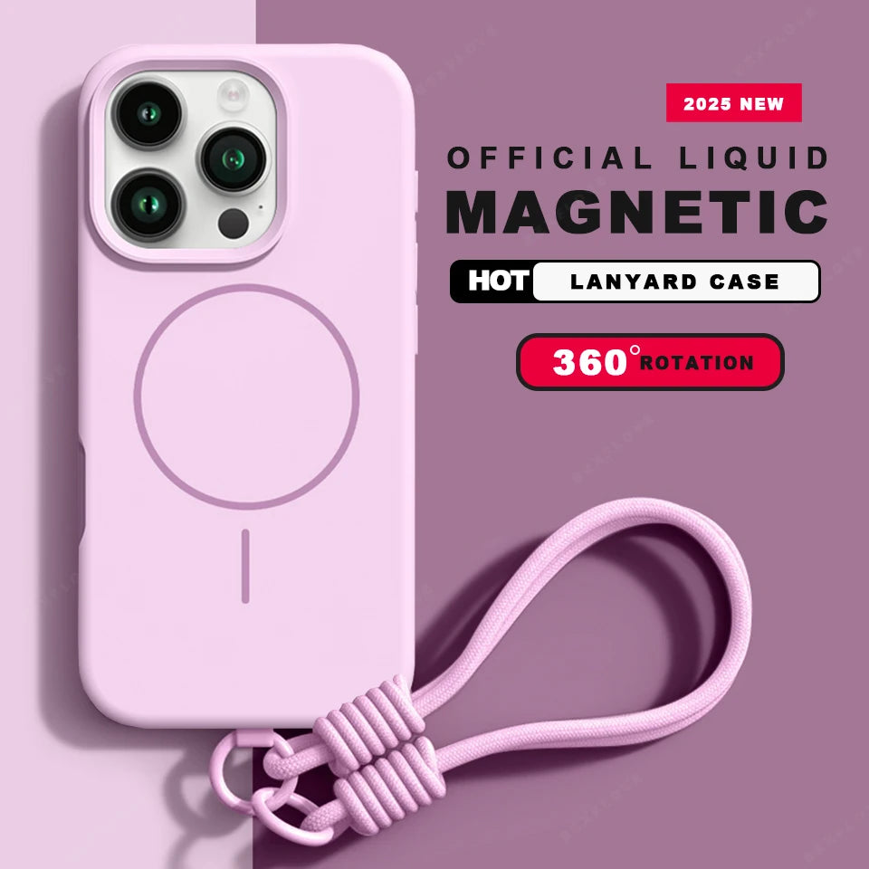 Magnetic MagSafe Silicone iPhone Case with Lanyard