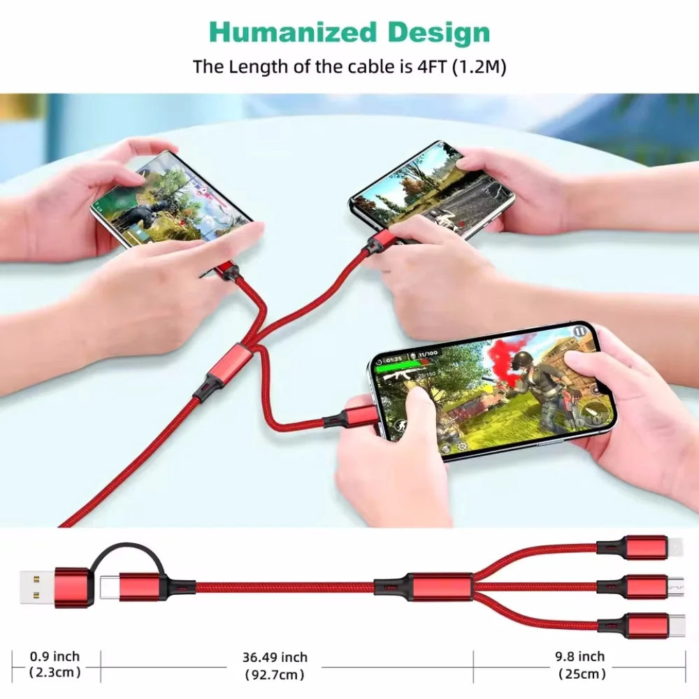 3-in-2 Fast Charging Cable – USB-C, Lightning & Micro USB
