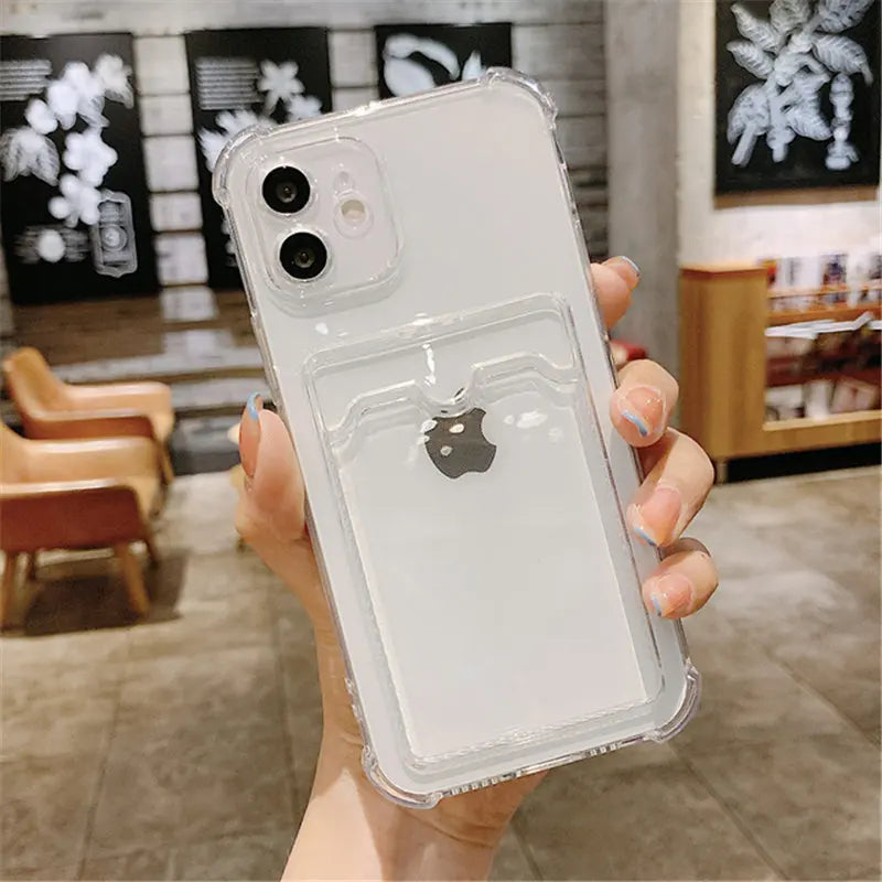Clear TPU Card Holder Phone Case | Shockproof Wallet Back Cover for iPhone
