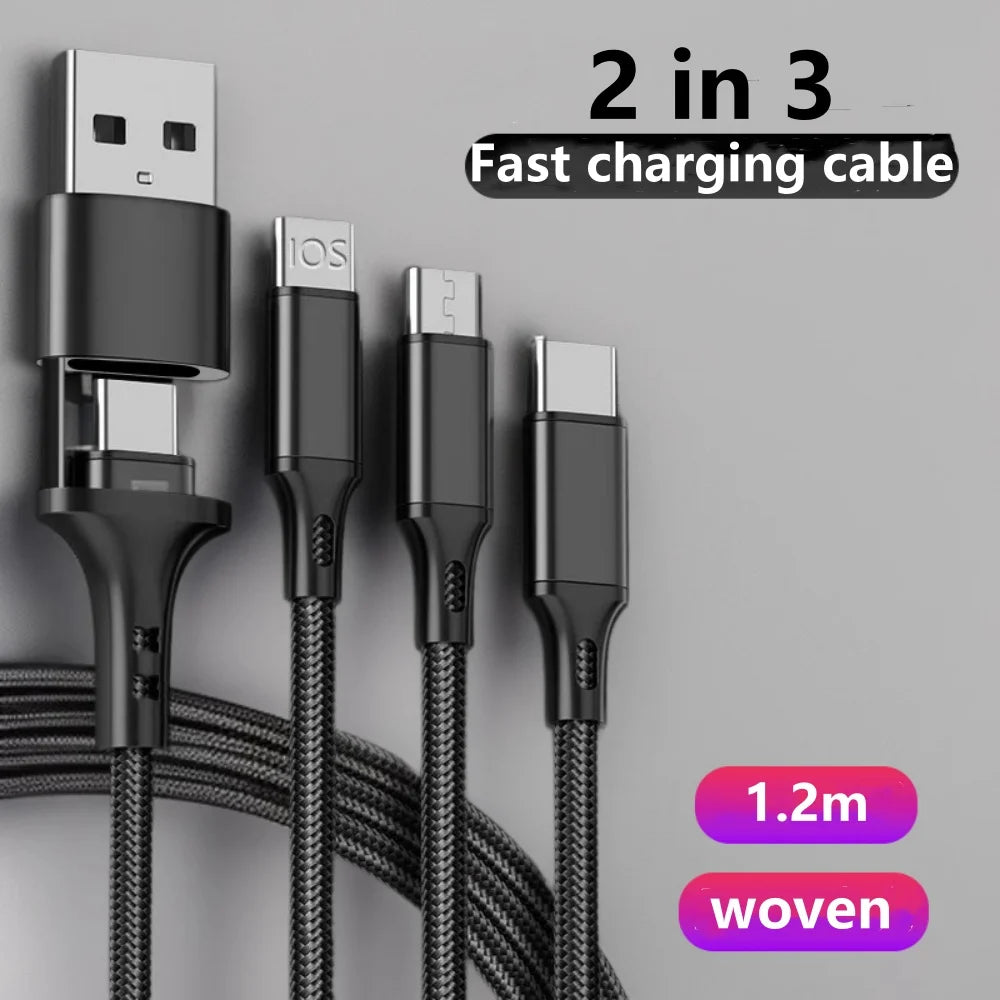 3-in-2 Fast Charging Cable – USB-C, Lightning & Micro USB