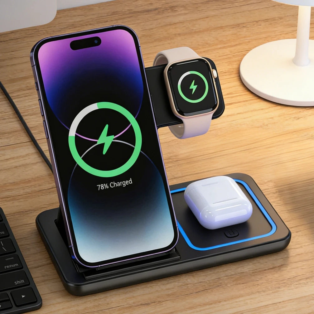 3-in-1 Wireless Charging Station | Premium Fast Charger for iPhone, Apple Watch & AirPods