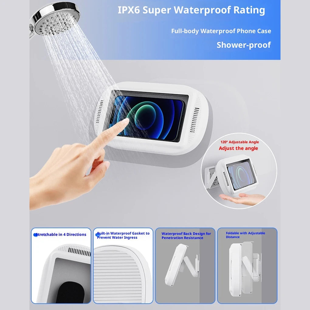 Waterproof Shower Phone Holder | 360° Adjustable Wall Mount for Bathroom & Kitchen