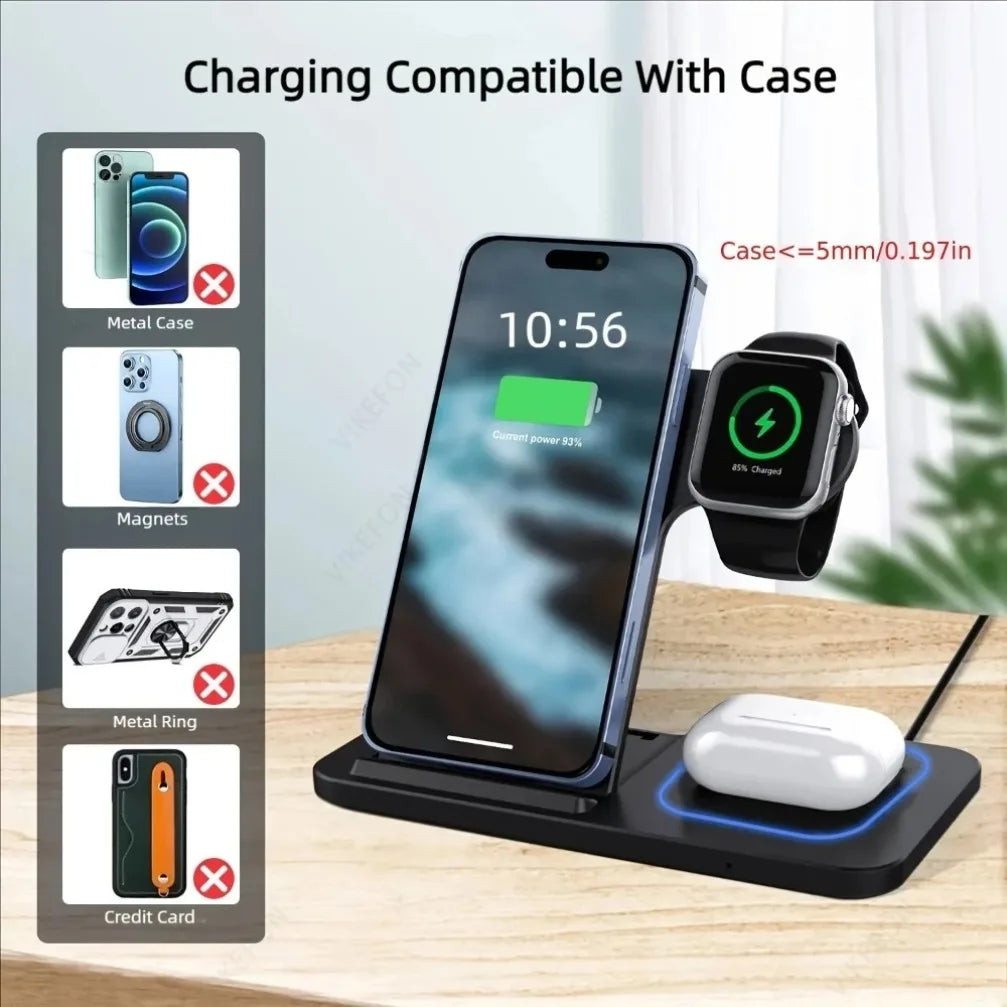 3-in-1 Wireless Charging Station | Premium Fast Charger for iPhone, Apple Watch & AirPods