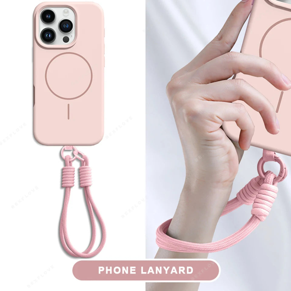 Magnetic MagSafe Silicone iPhone Case with Lanyard