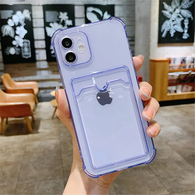 Clear TPU Card Holder Phone Case | Shockproof Wallet Back Cover for iPhone