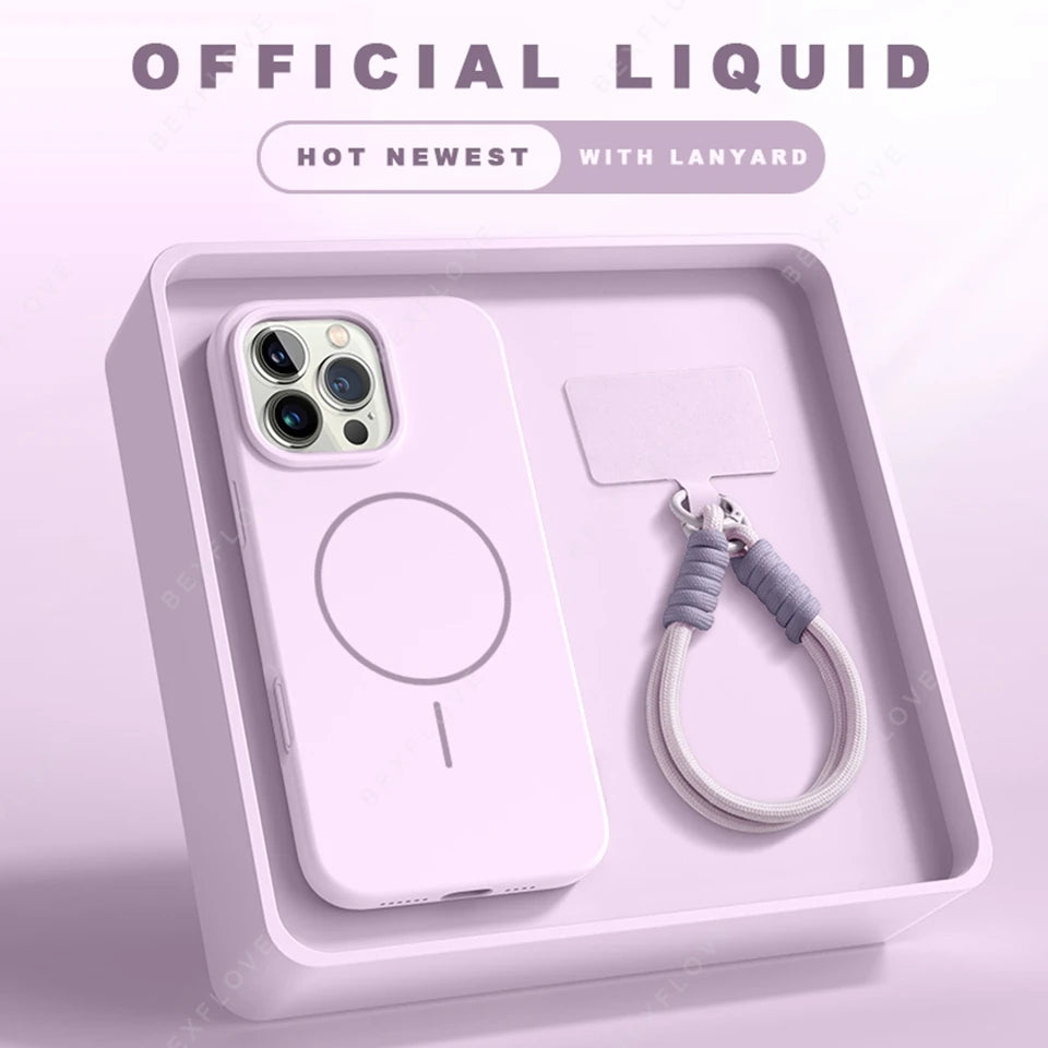 Magnetic MagSafe Silicone iPhone Case with Lanyard