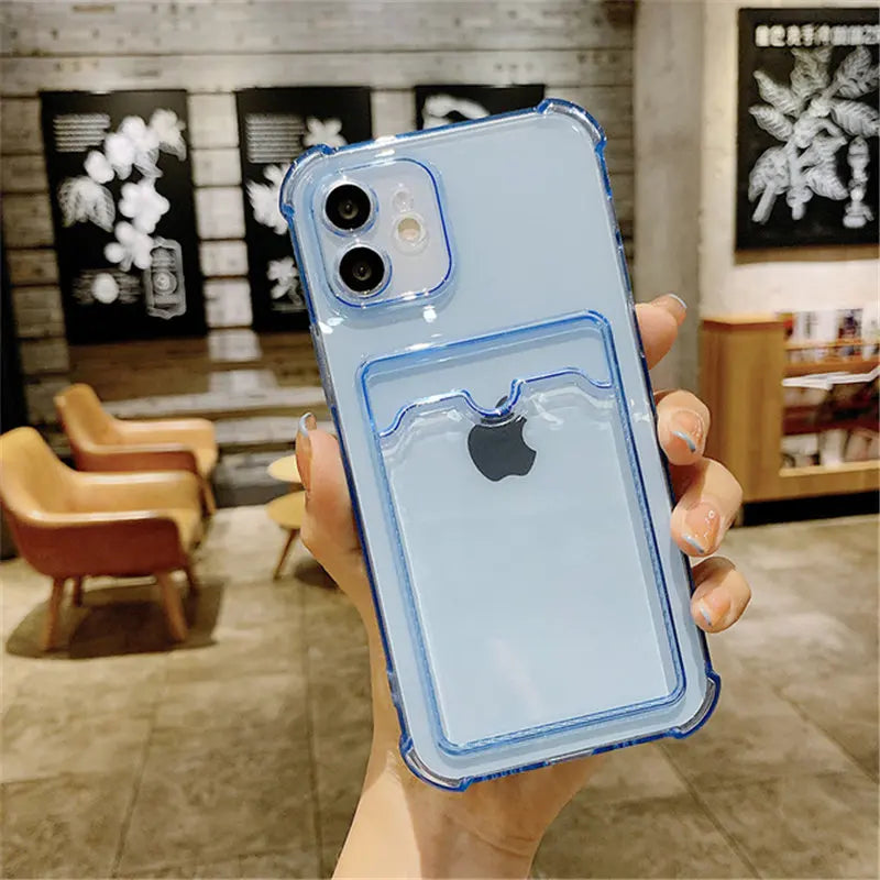 Clear TPU Card Holder Phone Case | Shockproof Wallet Back Cover for iPhone