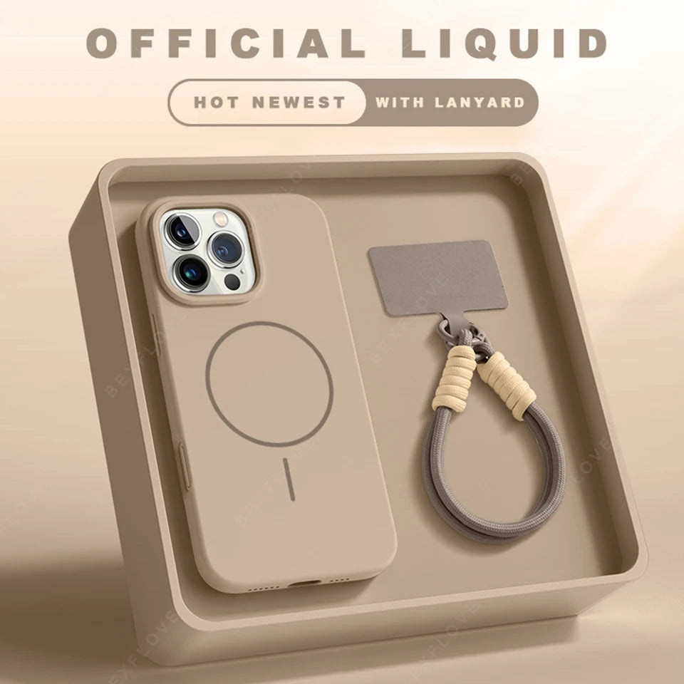 Magnetic MagSafe Silicone iPhone Case with Lanyard