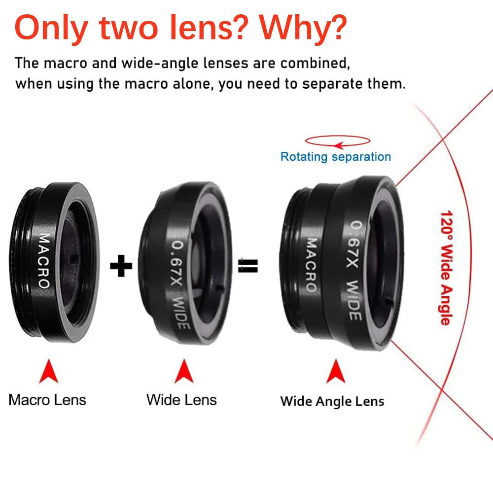 3-in-1 Smartphone Camera Lens Kit | Fish Eye, Wide Angle & Macro Lens Set